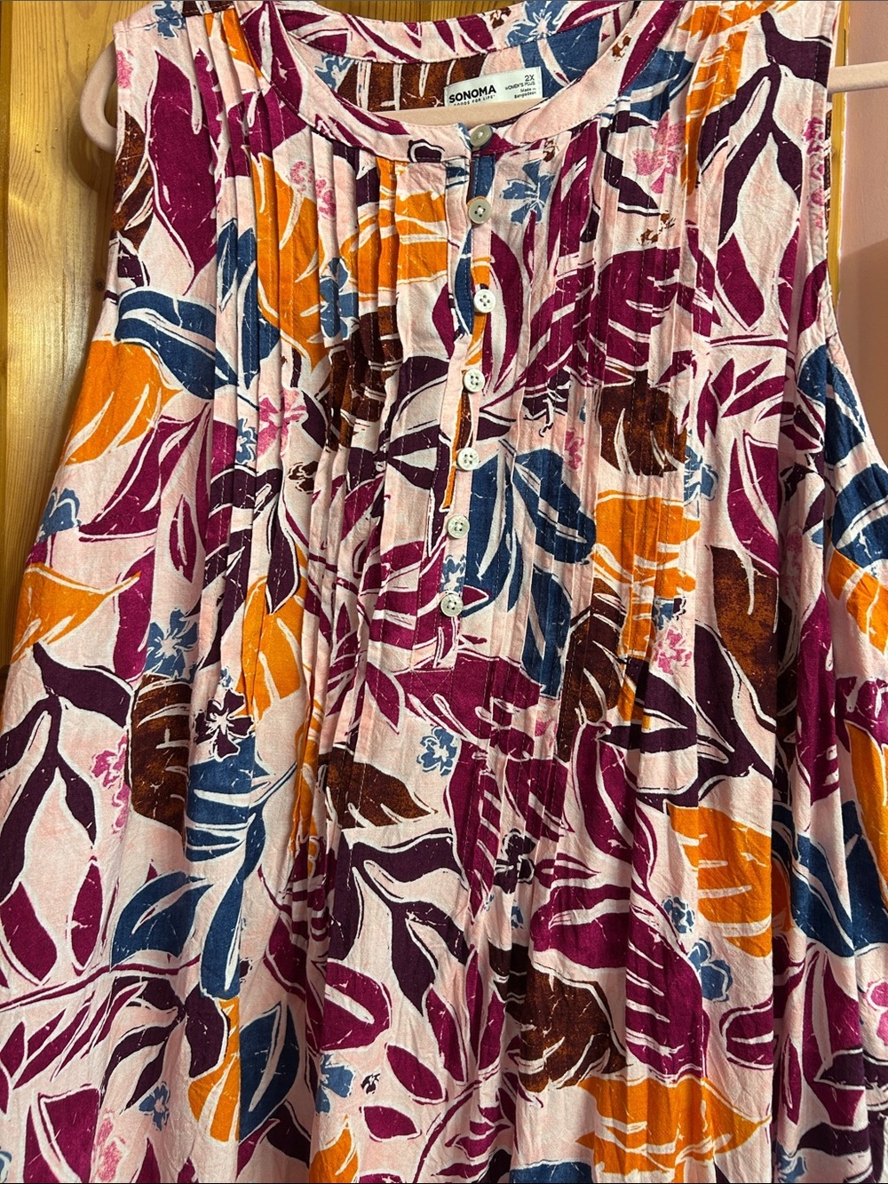 Sonoma 2X Tropical Print Sleeveless Dress Rayon Linen Blend Pockets Plus Size - Picture 14 of 15